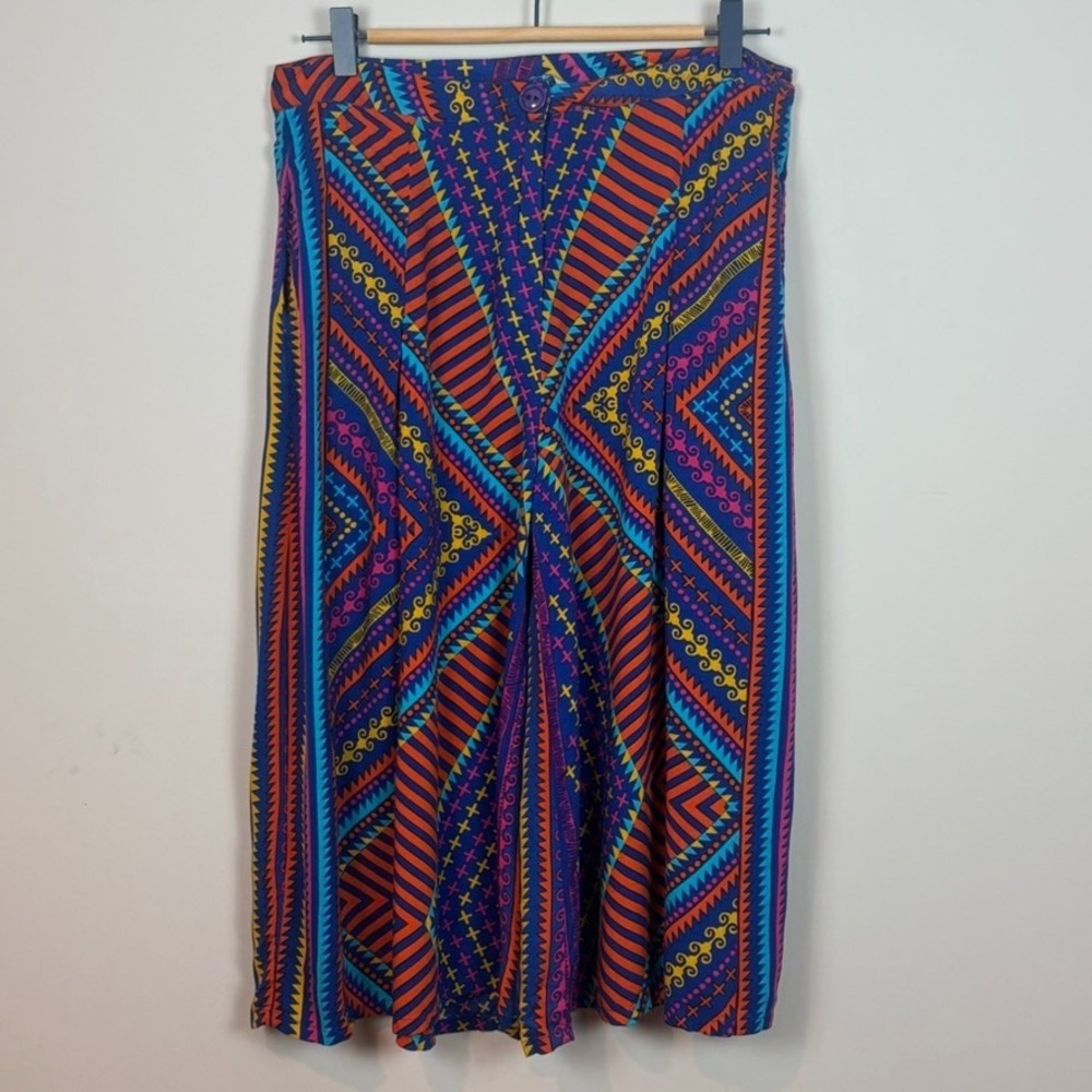 Global Desi Colorful Abstract‎ Wide Leg Cullote Pants Waist Size 31" Boho Hippie